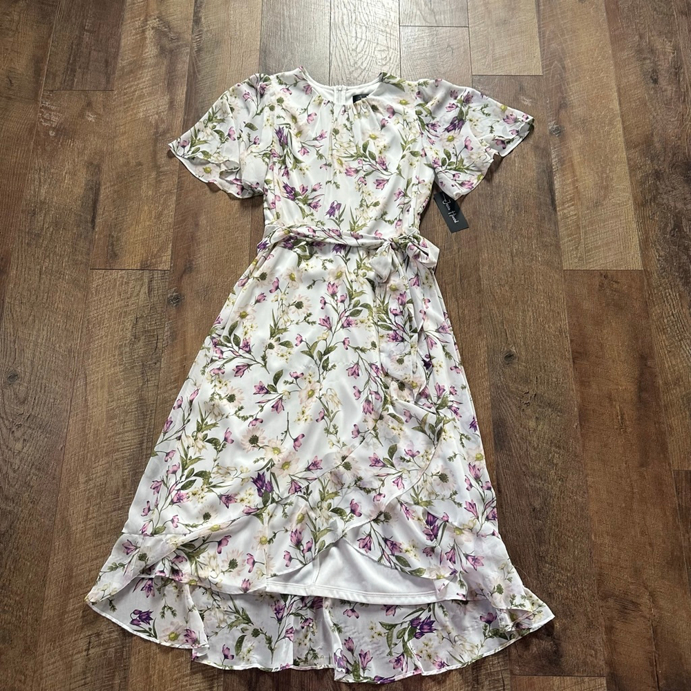 Women's Jessica Howard White Purple Floral High Low Dress Size 6 - Picture 2 of 14
